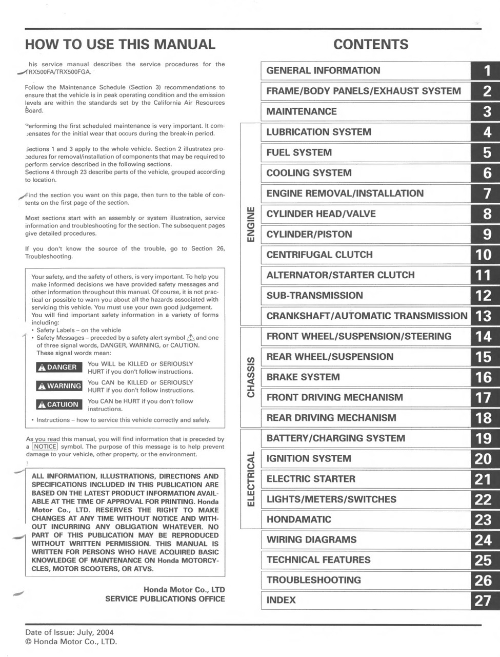 Honda 2001 Fourtrax Foreman Rubicon GPScape Service Manual
